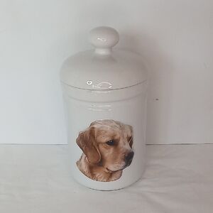 Vintage 1999 White Ceramic 3-D Dog Treat / Cookie Jar with Xpres Logo